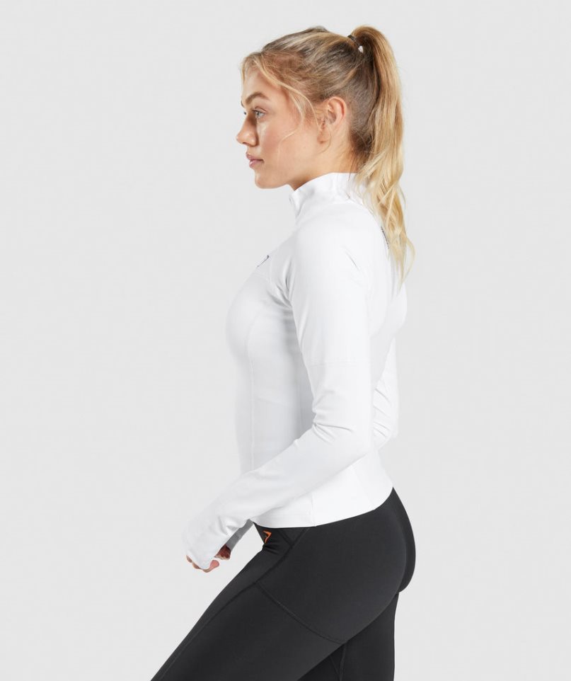 Bluzy Gymshark Pulse 1/4 Zip Damskie Białe | PL 193LAO